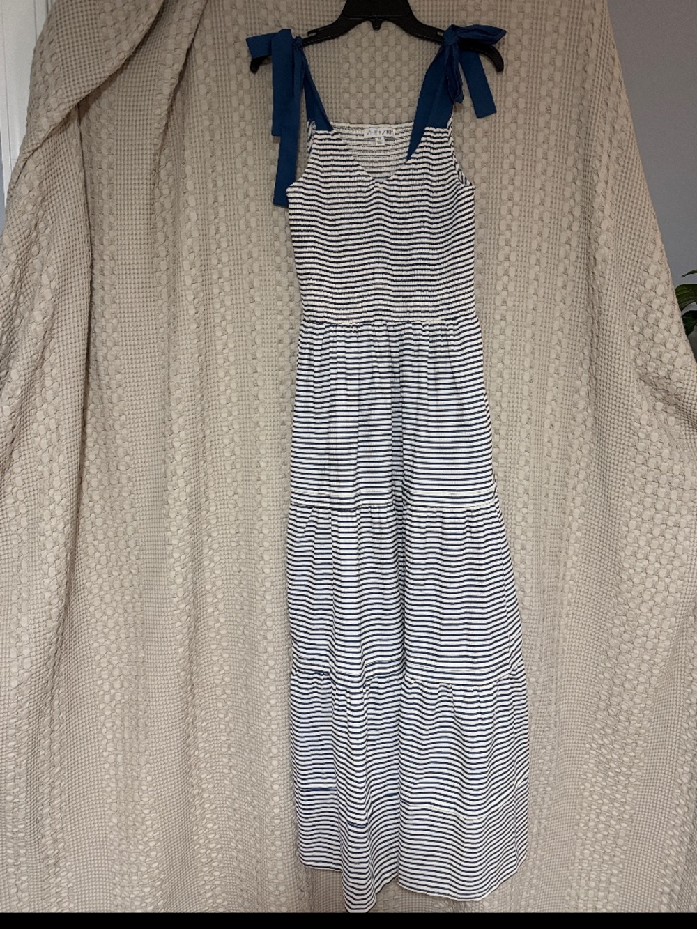 Girls Navy & White Striped Tie-Shoulder Maxi Dress